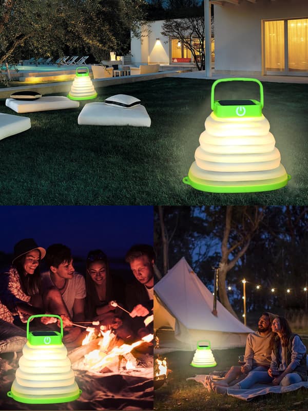 Foldable Solar Camping Lantern, IP65 Waterproof Solar and USB Rechargeable Portable Hanging Light, Collapsible Camping Lamp green