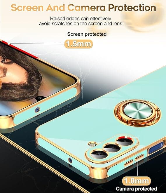 LeYi for Samsung Galaxy A17 5G Case, 2-Pack Tempered Glass Screen Protector, 360° Rotatable Ring Holder, Magnetic Stand, Mint Mint Mint