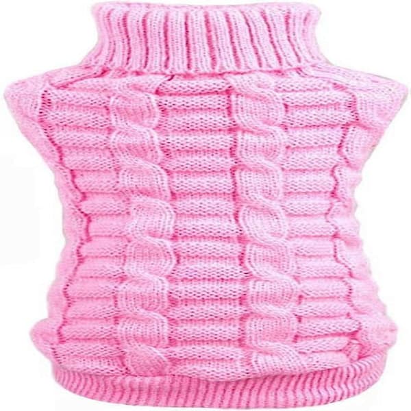 Kabelstrikket turtleneck for små hunder og katter (Rosa, Medium)