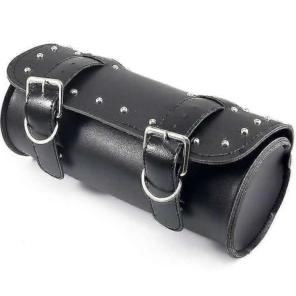 Motorcycle Handlebar Bag Motorcycle Fork Tool Bag Motorcycle Tool Bag PU Leather With 2 Straps-Black