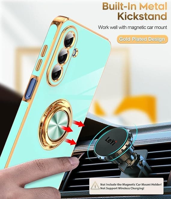 LeYi for Samsung Galaxy A17 5G Case, 2-Pack Tempered Glass Screen Protector, 360° Rotatable Ring Holder, Magnetic Stand, Mint Mint Mint