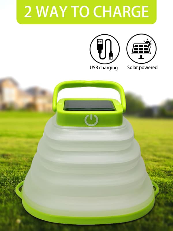 Foldable Solar Camping Lantern, IP65 Waterproof Solar and USB Rechargeable Portable Hanging Light, Collapsible Camping Lamp black