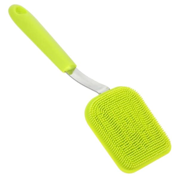 Diskborste i silikon med handtag i rostfritt stål, ergonomisk grytskrubb för köksredskap