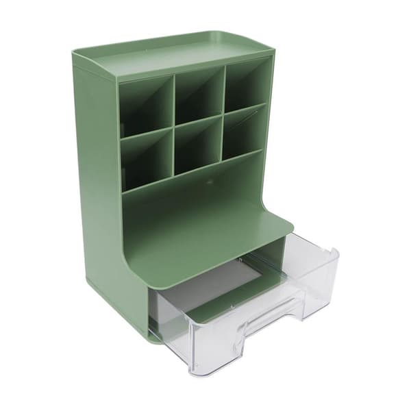 Storage Box Slanted Design Large Capacity Plastic Pen Holder Organizer Desk Storage Shelf Clear Green