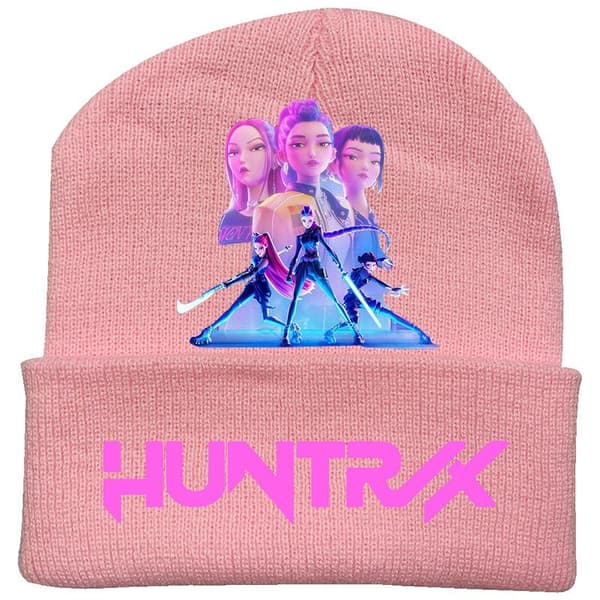 KPOP DEMON HUNTER omgivande stickad mössa krullad ullmössa tryckt beanie utomhus kall mössa vuxen Rosa-2 Pink-2 One size