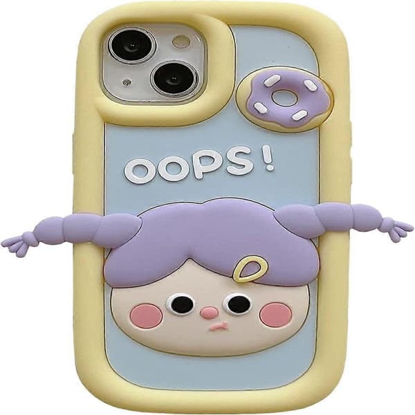 Kawaii mobilskal för iPhone 14 Pro Max, sött tecknat munkflicka mobilskal 3D för iPhone 14 Pro Max