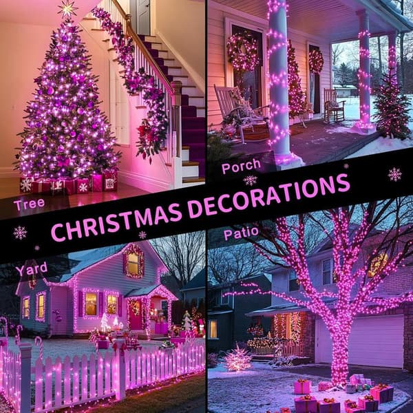 Julebelysning, LED-lysslynge, 10M 100 LED-stjernelys, 8 moduser (rosa lys)