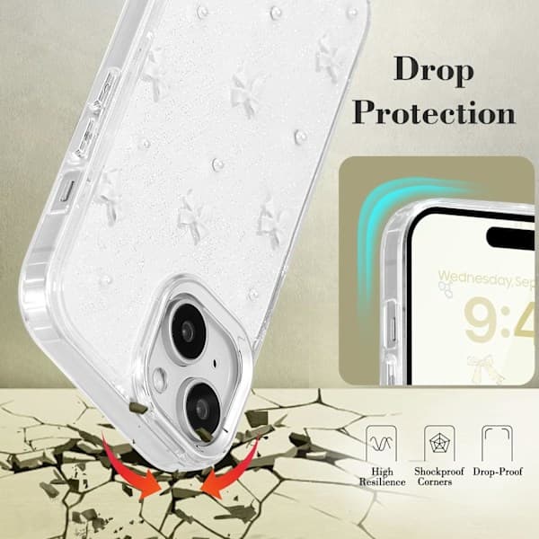 Mobile phone case compatible with iPhone 14 Plus, 3D bow mobile phone case, cute transparent bow, thin, soft and durable, white white iPhone 14 Plus Whit iPhone 14 Plus White