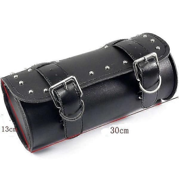 Motorcycle Handlebar Bag Motorcycle Fork Tool Bag Motorcycle Tool Bag PU Leather With 2 Straps-Black