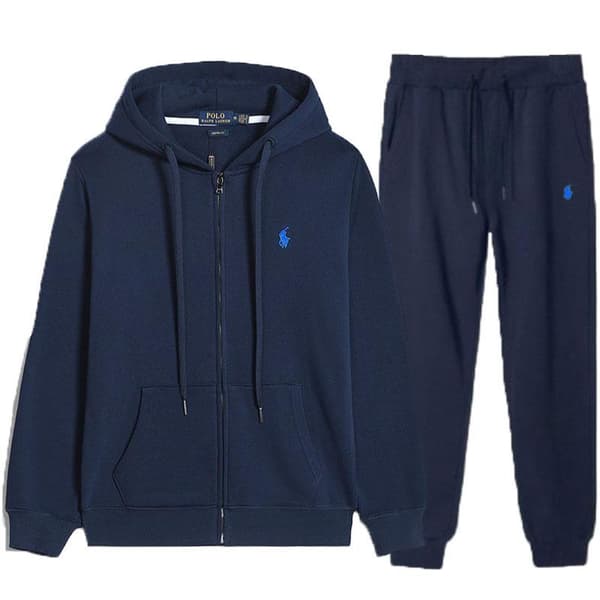 PoloRalph Forår og Efterår Herre Lynlås Langærmet Casual Pullover Sæt Top Sweatshirt + Bukser Royal Blue/Blue Logo S
