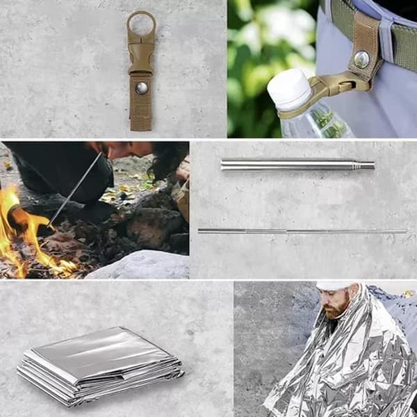 Selviytymispakkaus 32 osaa - Kompassi, sytytystikku, veitsi, lamppu