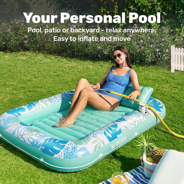 Inflatable Pool Lounger, 180 x 118 cm Extra Large Pool Float for Adults with Pillow, 4-in-1 Sunbathing Pool Float, Sunbed Lounge Green
