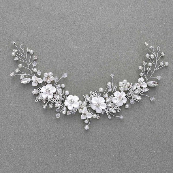 Blomstrete bryllupshårpynt sølvkrystall brudehodeplagg perle rhinestones