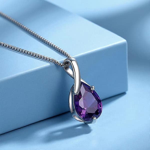 Anheng, S925 Sterling Sølv Dråpeformet Ametyst, Enkelt og Elegant for Kvinner