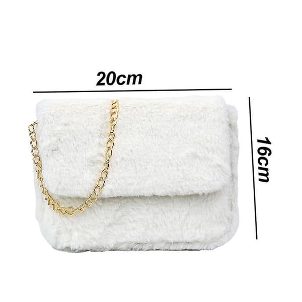 Trendy All-match One-shoulder Bag Chain Cute Plush Small Bag white