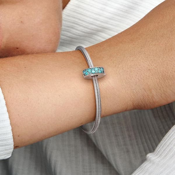 - Teal Pavé Clip Charm - Sterlingsølv