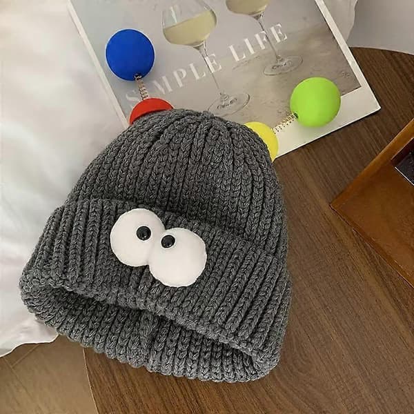 Store øyne lue Vinter Varm Morsom Kort tråd Hip Hop lue Dame Menn Gutter Jenter Elastisk Strikket Hodeskallelue Hodeplagg a5