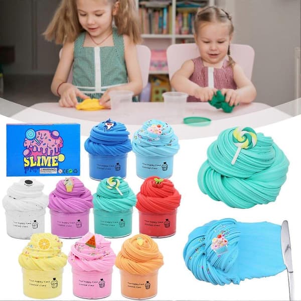 9-delt Fluffy Slim Kit Superblød Bomulds Candy Mud Cloud Putty Stress Relief Sensorisk Legetøj til DIY Ler & Squishy Tekstur Leg