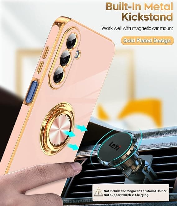 LeYi for Samsung Galaxy A17 5G Case, 2-pack Tempered Glass Screen Protector, 360° Rotatable Ring Holder, Magnetic Support, Pink Pink
