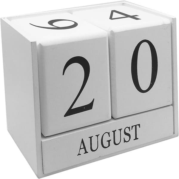 Skrivbordskalender i trä - Evighetskalender med block för månad och datum -X71-