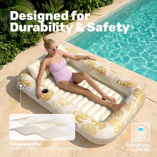 Inflatable Pool Lounger, 180 x 118 cm Extra Large Pool Float for Adults with Pillow, 4-in-1 Sunbathing Pool Float, Sunbed Lounge Platinum