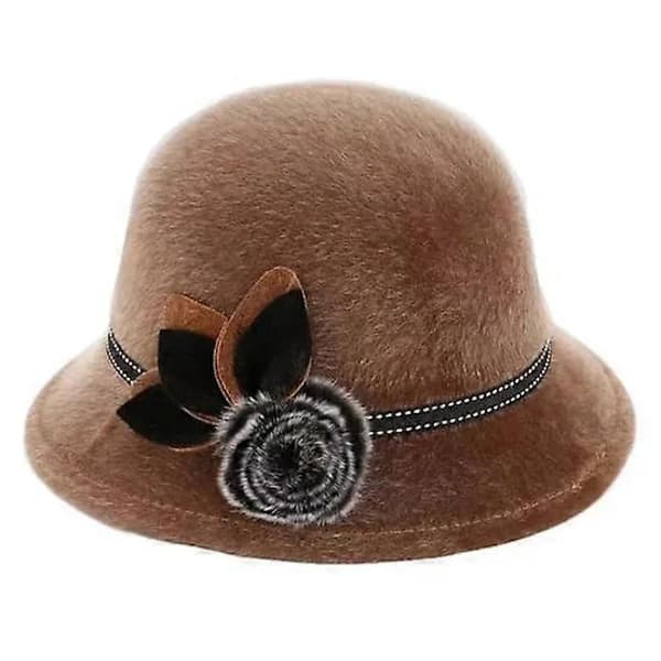 Elegant tyllhat til damer, trendy cloche til efterår og vinter med blomst