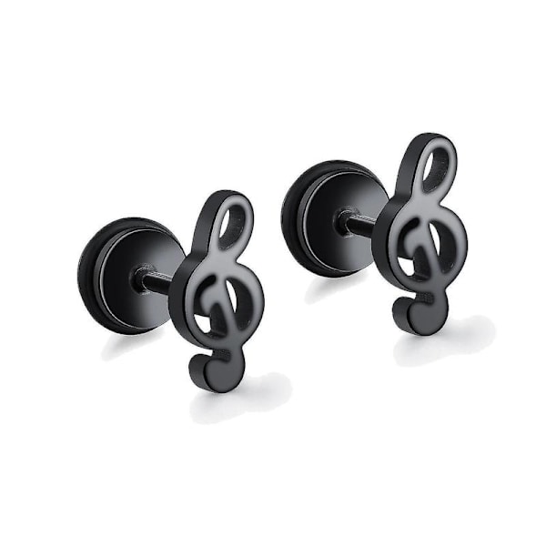 Øreringe Sorte Enkle Søde Herre Dame Rustfrit Stål Musiknode Ørestikker [db]