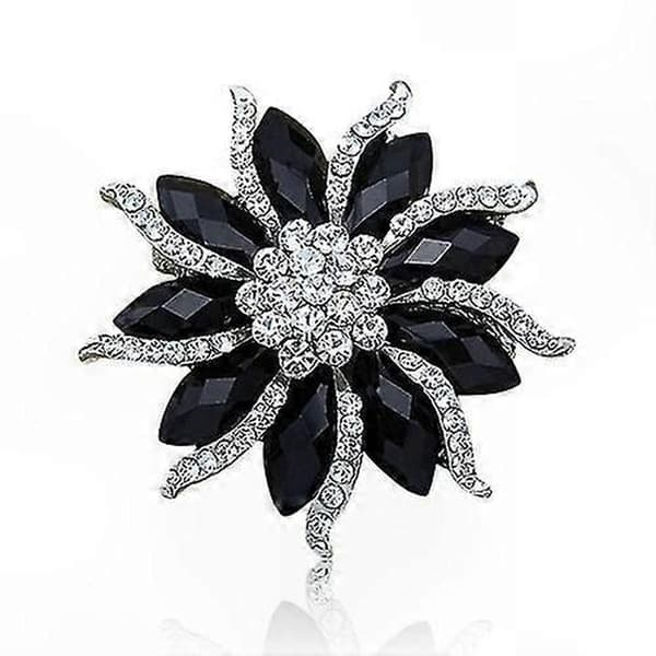 Blomsterbroche til kvinder med sorte krystaller