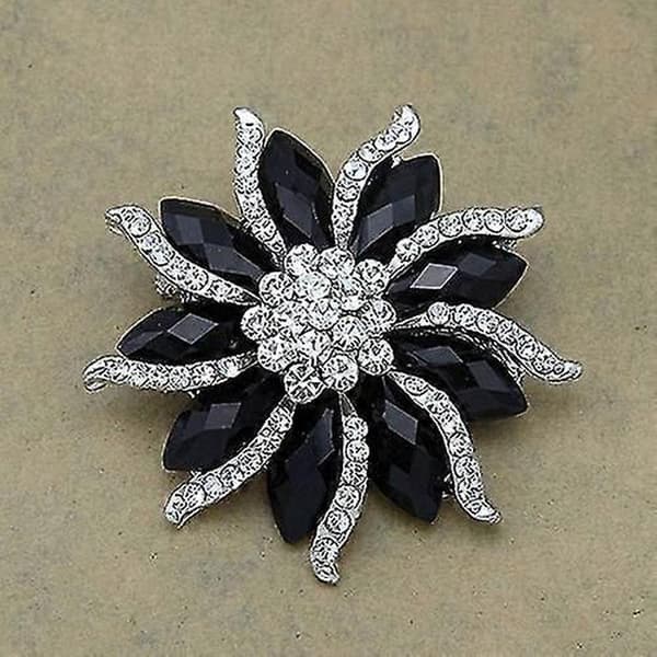 Blomsterbroche til kvinder med sorte krystaller