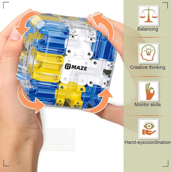3D Labyrinth Cube - Logical Puzzle for Kids & Adults, 3x3 Labyrinth Game for Stress Relief and Logic Development Blue blue