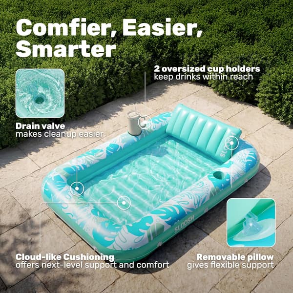 Inflatable Pool Lounger, 180 x 118 cm Extra Large Pool Float for Adults with Pillow, 4-in-1 Sunbathing Pool Float, Sunbed Lounge Green