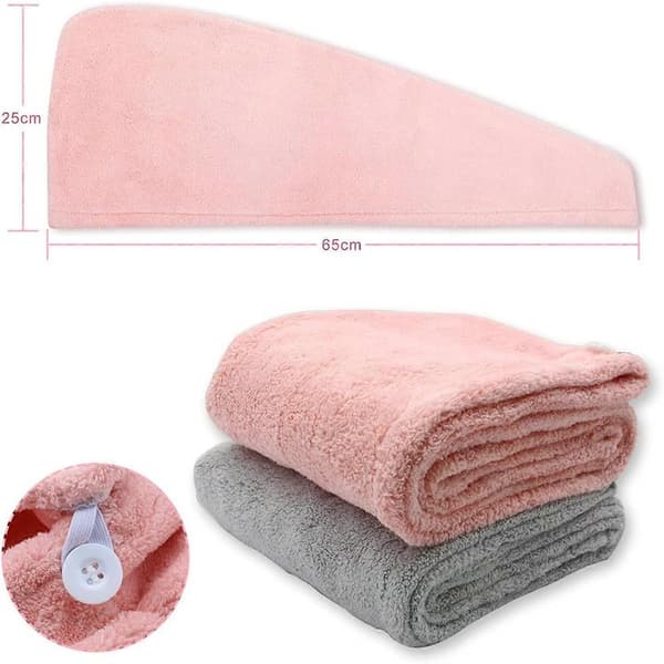 Hårhandduk, 2-pack hårtorkande handdukar med knappar, superabsorberande mikrofiberhårhandduk, torrt hår