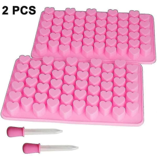 2 stk Mini Hjerteformede Silikon Gummiformer Silikon Kakeformer, rosa