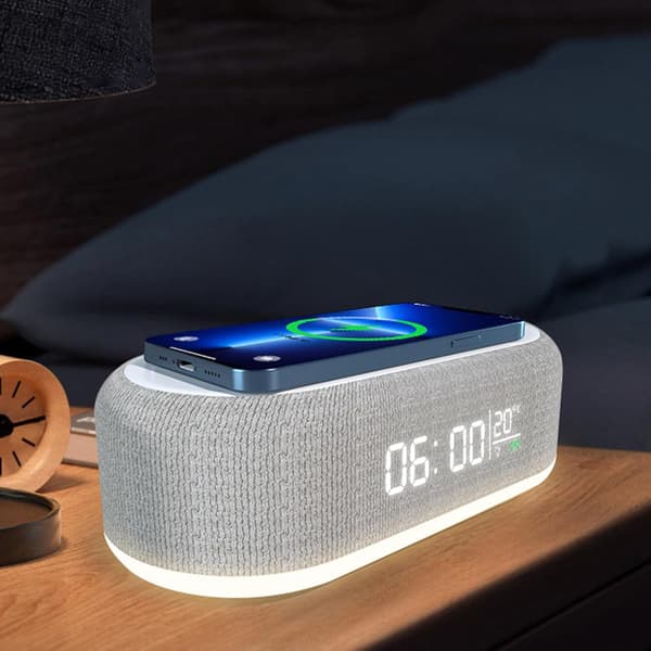 4-in-1 Wireless Charging Station with Digital Clock - 15W Fast Charger, Night Light & Temperature Display (White)