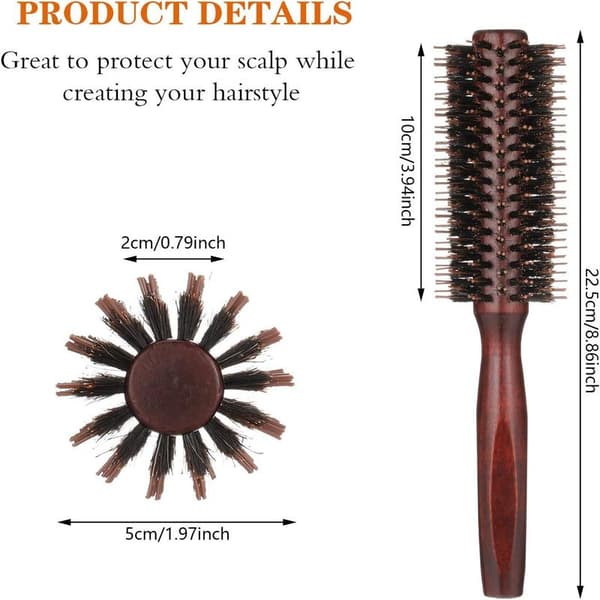 1 Piece (5 cm) Round Boar Bristle Brush, Wood