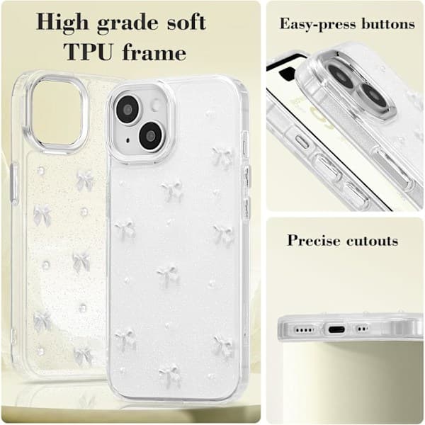 Phone Case Compatible with iPhone 15, Shiny 3D Bowknot Phone Case, Cute Transparent Bow, Thin, Soft and Durable, White White iPhone 15 Whit iPhone 15 White