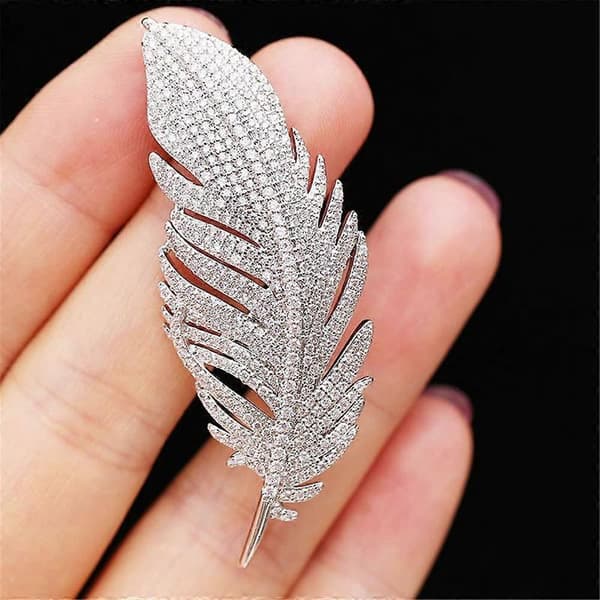 2024 Rhinestone Fjerbroche til kvinder Mænd Mode Krystal Delikat Bladbroche Reversnåle Elegant