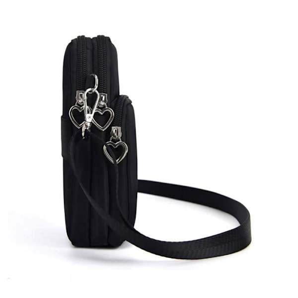 Mobile Phone Bag with Shoulder Strap in Durable Nylon and Polyester - Black