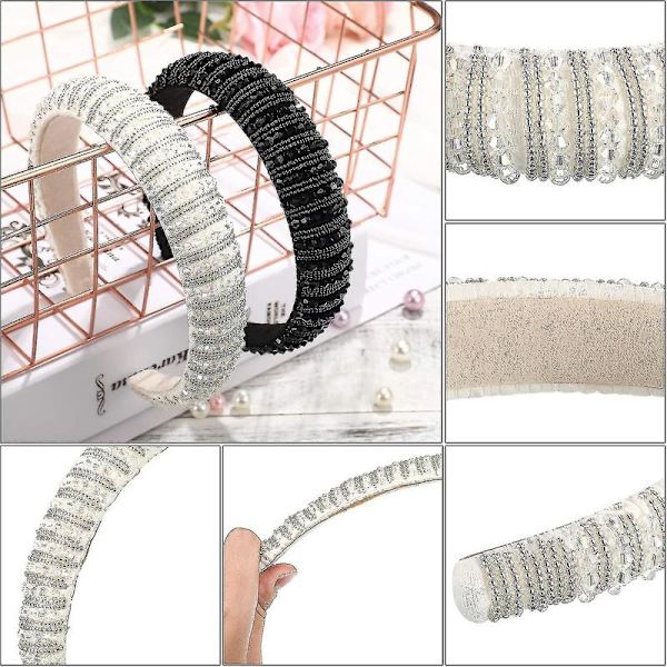 Krystal Rhinestone Pandebånd (2 stk, Sort, Hvid)