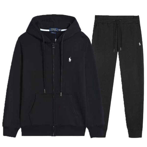 PoloRalph Forår og Efterår Herre Lynlås Langærmet Casual Pullover Sæt Top Sweatshirt + Bukser Sort/Hvid Logo 2XL