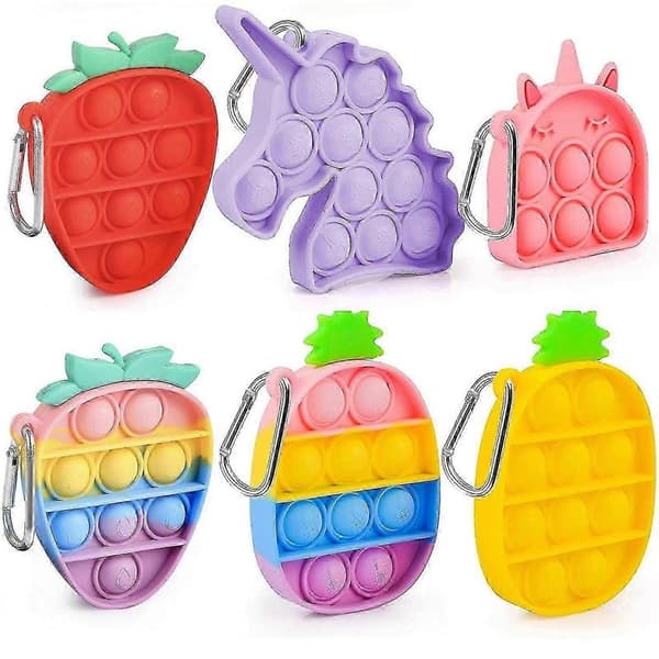 6 stk. Mini Pop It Nøglering Fidget Legetøj Pakke, Push Pop Bubble Simple Dimple Sensorisk Legetøj, Silikone Trykaflastende Legetøj