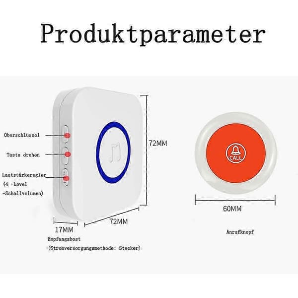 Nødknapp for eldre - Trådløst SOS-alarmsystem - 150 m rekkevidde - Hjemmesykepleie, eldre, pasientsikkerhet