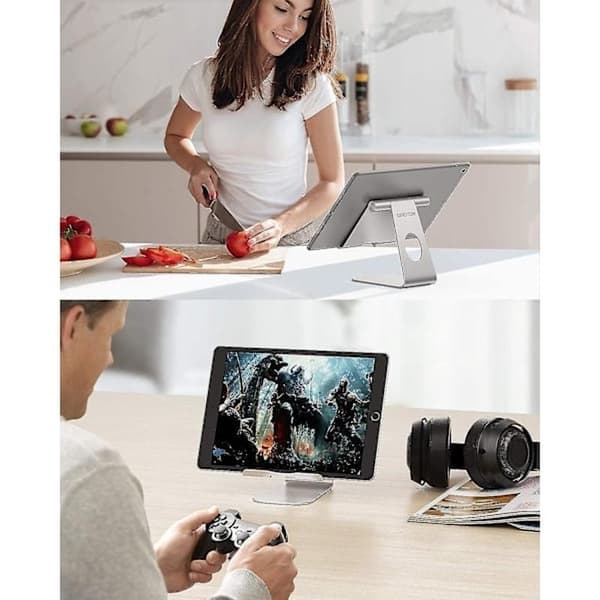 iPad-stativ, stabilt tabletstativ til skrivebord, justerbart aluminiumstativ til iPad Pro/Air/Mini med mere, multi-vinkel, etui-venligt