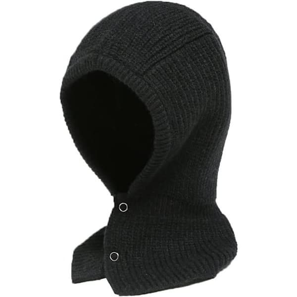 Balaclava Stickad Pullover Mössa Vinter Varm Huvtröja Halsduk Beanieluva för Kvinnor Män (Svart)