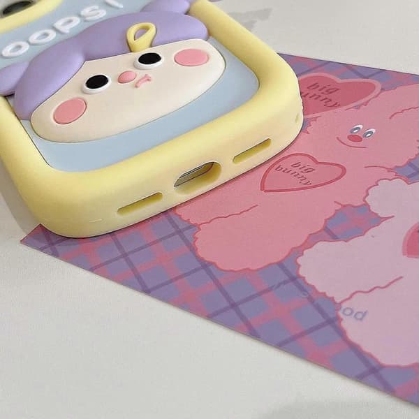Kawaii mobilskal för iPhone 14 Pro Max, sött tecknat munkflicka mobilskal 3D för iPhone 14 Pro Max