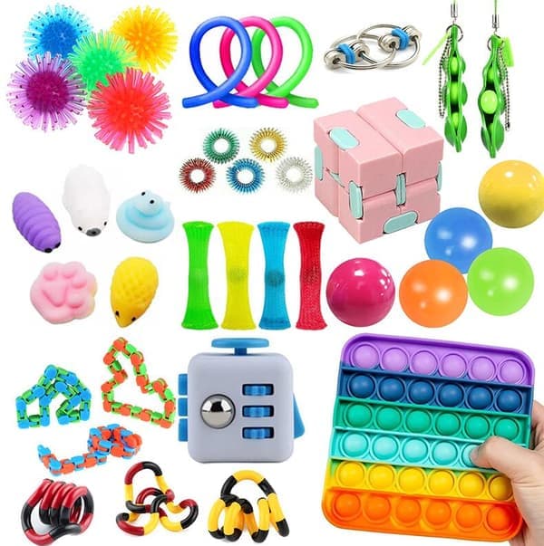 39-pack Fidget Toys - Pop It, Stress Ball, Dimple, Beans etc. multicolored 39