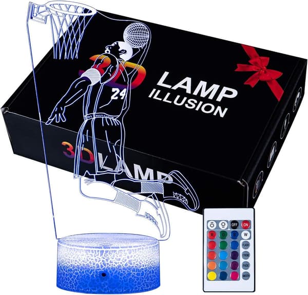 Kobe Bryant 3D Illusion Lamp with 16 Color Changing Touch Button and Remote Control Kobe Bryant Basketball Night Light