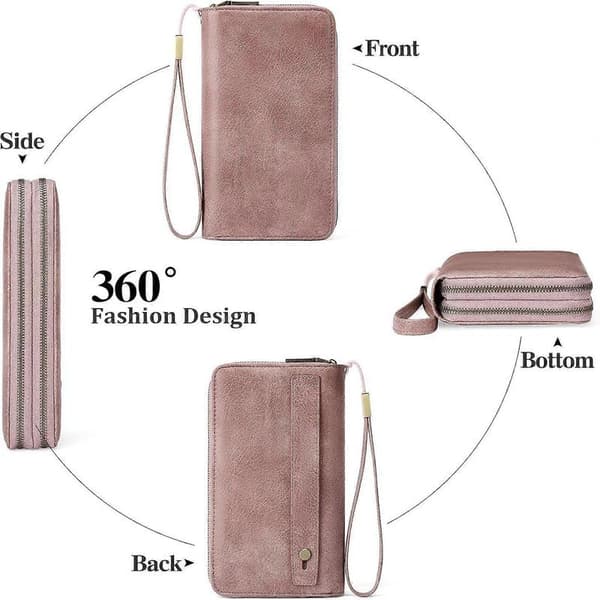 PU stöldskydd plånbok dubbel dragkedja amp design säker snygg kompakt modeaccessoar