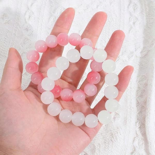 Rosa Vit Jade Bodhi Gradient Farve Perler Charm Armbånd til Mænd Kvinder Børn