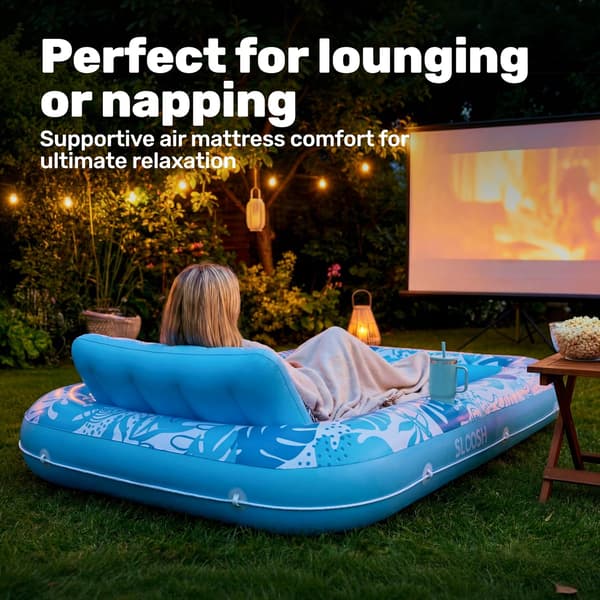 Inflatable Pool Lounger, 180 x 118 cm Extra Large Pool Float for Adults with Pillow, 4-in-1 Sunbathing Pool Float, Sunbed Lounge Blue